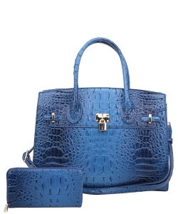 2in1 Fashion Croco Skin Satchel Wallet Set AC1096W BLUE